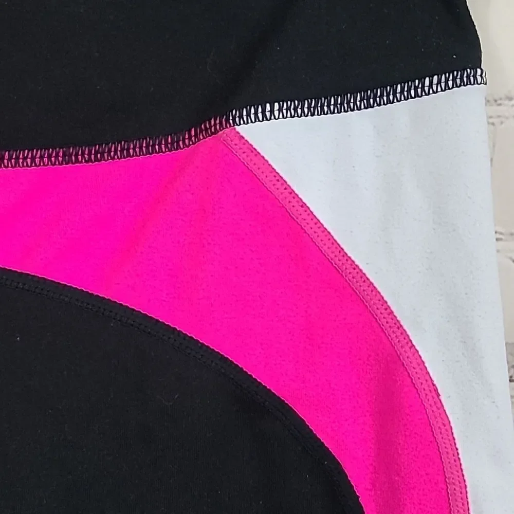 Fabletics PowerHold Capri Leggings S Black Pink Colorblock Pocket Compression